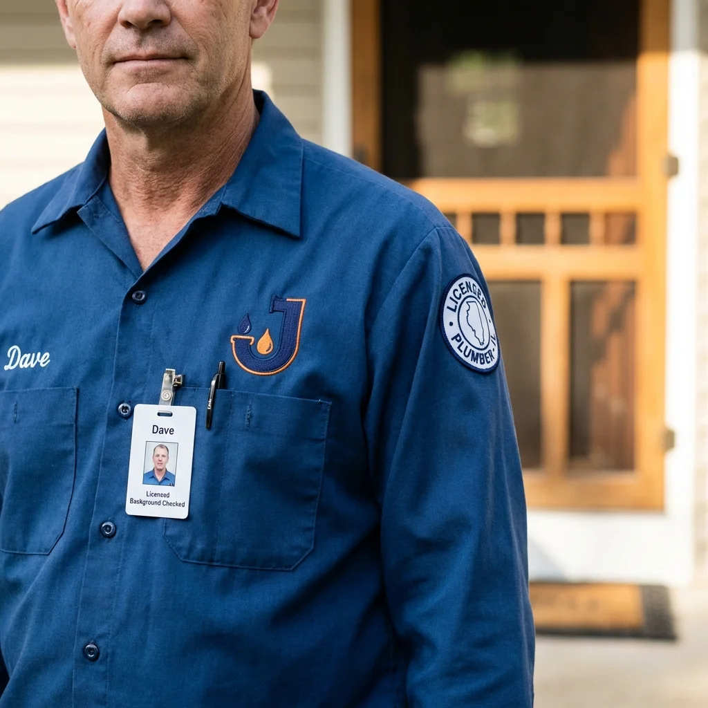 Licensed plumber showing ID badge in Dallesport, WA