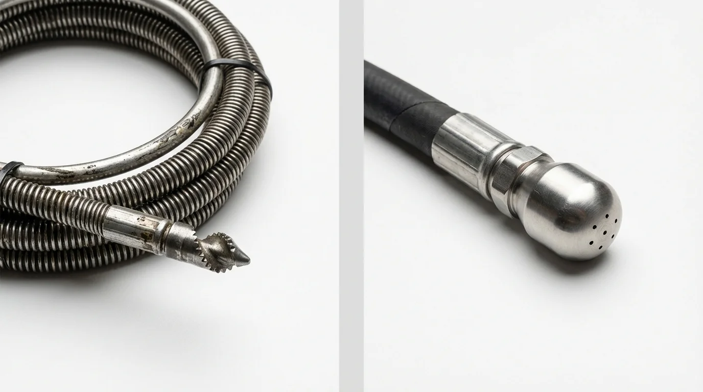 Drain snake cable and hydro jetting nozzle used for drain cleaning in Dallesport, WA