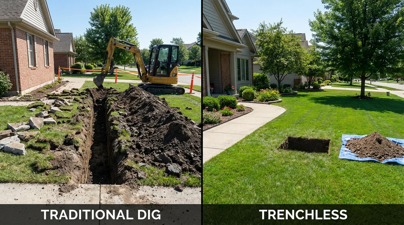 Trenchless sewer repair with minimal yard damage versus traditional excavation in Dallesport, WA